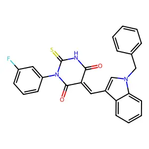 (5Z)-5-[(1-benzylindol-3-yl)methylidene]-1-(3-fluorophenyl)-2-sulfanylidene-1,3-diazinane-4,6-dione structure