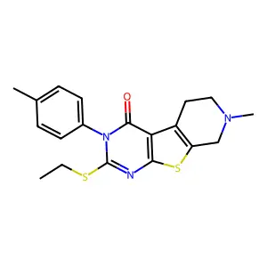 2-(ethylsulfanyl)-7-methyl-3-(4-methylphenyl)-5,6,7,8-tetrahydropyrido[4',3':4,5]thieno[2,3-d]pyrimidin-4(3H)-one structure