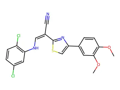 (Z)-3-(2,5-dichloroanilino)-2-[4-(3,4-dimethoxyphenyl)-1,3-thiazol-2-yl]prop-2-enenitrile structure