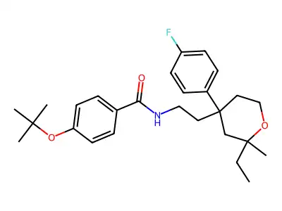 4-tert-butoxy-N-{2-[2-ethyl-4-(4-fluorophenyl)-2-methyltetrahydro-2H-pyran-4-yl]ethyl}benzamide structure