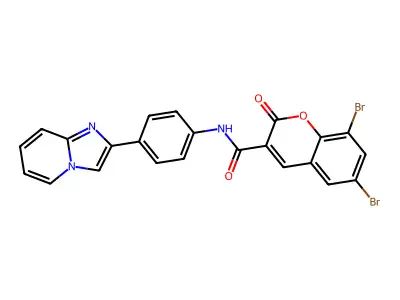 6,8-dibromo-N-(4-imidazo[1,2-a]pyridin-2-ylphenyl)-2-oxochromene-3-carboxamide structure