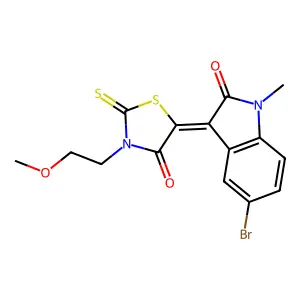 (3Z)-5-bromo-3-[3-(2-methoxyethyl)-4-oxo-2-thioxo-1,3-thiazolidin-5-ylidene]-1-methyl-1,3-dihydro-2H-indol-2-one structure