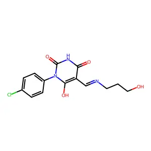 (5Z)-1-(4-chlorophenyl)-5-[(3-hydroxypropylamino)methylidene]-1,3-diazinane-2,4,6-trione structure