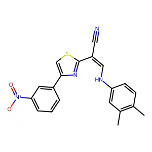 (E)-3-((3,4-dimethylphenyl)amino)-2-(4-(3-nitrophenyl)thiazol-2-yl)acrylonitrile structure