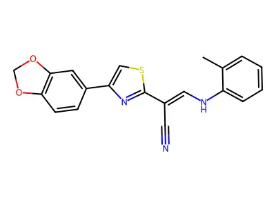 (Z)-2-(4-(benzo[d][1,3]dioxol-5-yl)thiazol-2-yl)-3-(o-tolylamino)acrylonitrile structure