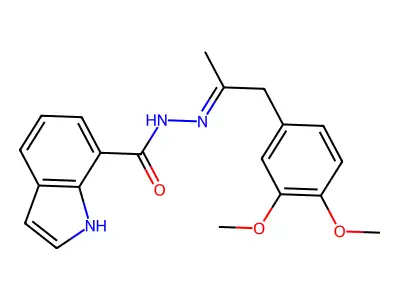 N-[1-(3,4-dimethoxyphenyl)propan-2-ylideneamino]-1H-indole-7-carboxamide structure