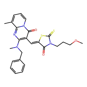 2-[benzyl(methyl)amino]-3-{(Z)-[3-(3-methoxypropyl)-4-oxo-2-thioxo-1,3-thiazolidin-5-ylidene]methyl}-9-methyl-4H-pyrido[1,2-a]pyrimidin-4-one structure