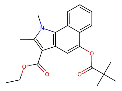 ethyl 1,2-dimethyl-5-(pivaloyloxy)-1H-benzo[g]indole-3-carboxylate structure