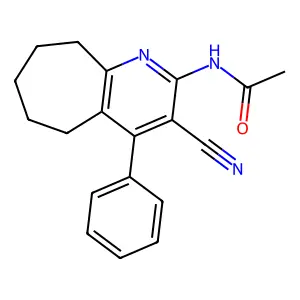 N-(3-cyano-4-phenyl-6,7,8,9-tetrahydro-5H-cyclohepta[b]pyridin-2-yl)acetamide structure