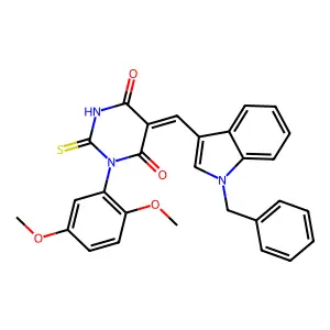 (5Z)-5-[(1-benzylindol-3-yl)methylidene]-1-(2,5-dimethoxyphenyl)-2-sulfanylidene-1,3-diazinane-4,6-dione structure