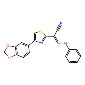 (E)-2-(4-(benzo[d][1,3]dioxol-5-yl)thiazol-2-yl)-3-(phenylamino)acrylonitrile structure