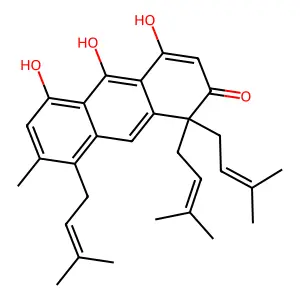 3,8,9-Trihydroxy-6-methyl-4,4,5-tris(3-methylbut-2-enyl)anthracen-1(4H)-one structure