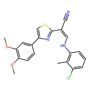 (Z)-3-((3-chloro-2-methylphenyl)amino)-2-(4-(3,4-dimethoxyphenyl)thiazol-2-yl)acrylonitrile structure