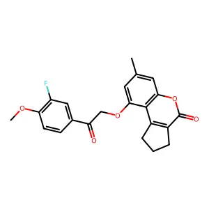 9-[2-(3-fluoro-4-methoxyphenyl)-2-oxoethoxy]-7-methyl-2,3-dihydrocyclopenta[c]chromen-4(1H)-one structure