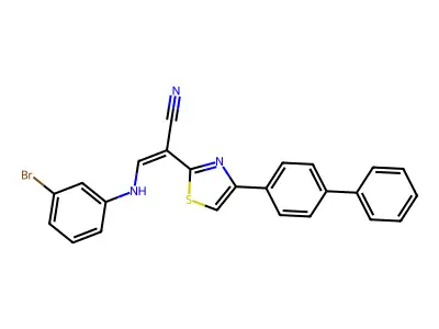 (2E)-2-[4-(biphenyl-4-yl)-1,3-thiazol-2-yl]-3-[(3-bromophenyl)amino]prop-2-enenitrile structure