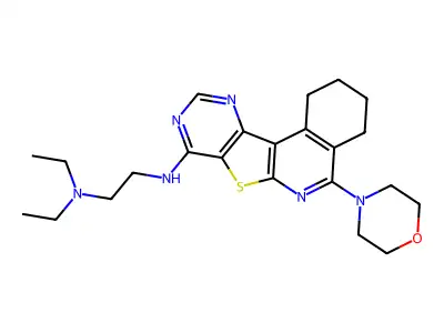 N,N-Diethyl-N'-(5-morpholin-4-yl-1,2,3,4-tetrahydro-7-thia-6,9,11-triaza-benzo[c]fluoren-8-yl)-ethane-1,2 -diamine structure
