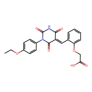 2-[2-[(Z)-[1-(4-ethoxyphenyl)-2,4,6-trioxo-1,3-diazinan-5-ylidene]methyl]phenoxy]acetic acid structure