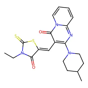 (Z)-3-ethyl-5-((2-(4-methylpiperidin-1-yl)-4-oxo-4H-pyrido[1,2-a]pyrimidin-3-yl)methylene)-2-thioxothiazolidin-4-one structure