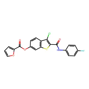 3-Chloro-2-[(4-fluorophenyl)carbamoyl]-1-benzothiophen-6-yl furan-2-carboxylate structure