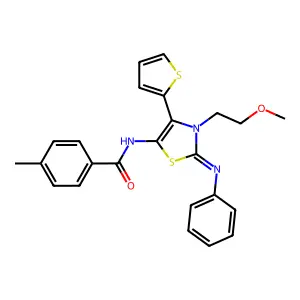 N-[(2E)-3-(2-methoxyethyl)-2-(phenylimino)-4-(thiophen-2-yl)-2,3-dihydro-1,3-thiazol-5-yl]-4-methylbenzamide structure