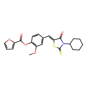 4-[(E)-(3-cyclohexyl-4-oxo-2-thioxo-1,3-thiazolidin-5-ylidene)methyl]-2-methoxyphenyl furan-2-carboxylate structure