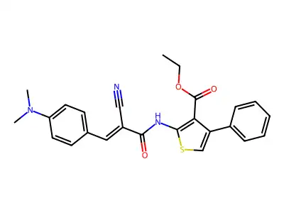 (E)-ethyl 2-(2-cyano-3-(4-(dimethylamino)phenyl)acrylamido)-4-phenylthiophene-3-carboxylate structure