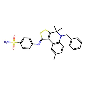 4-{[(1Z)-5-benzyl-4,4,8-trimethyl-4,5-dihydro-1H-[1,2]dithiolo[3,4-c]quinolin-1-ylidene]amino}benzenesulfonamide structure