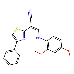 (Z)-3-(2,4-dimethoxyanilino)-2-(4-phenyl-1,3-thiazol-2-yl)prop-2-enenitrile structure