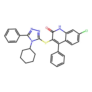 7-chloro-3-[(4-cyclohexyl-5-phenyl-1,2,4-triazol-3-yl)sulfanyl]-4-phenyl-1H-quinolin-2-one structure