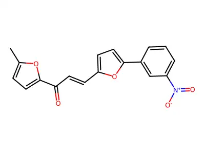 (2E)-1-(5-methylfuran-2-yl)-3-[5-(3-nitrophenyl)furan-2-yl]prop-2-en-1-one structure