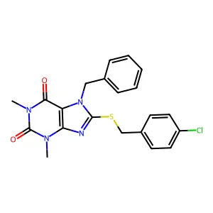 7-benzyl-8-[(4-chlorophenyl)methylsulfanyl]-1,3-dimethylpurine-2,6-dione structure