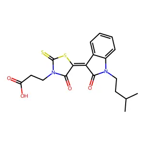 3-{(5Z)-5-[1-(3-methylbutyl)-2-oxo-1,2-dihydro-3H-indol-3-ylidene]-4-oxo-2-thioxo-1,3-thiazolidin-3-yl}propanoic acid structure