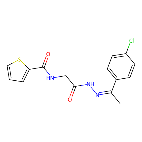 (Z)-N-(2-(2-(1-(4-chlorophenyl)ethylidene)hydrazinyl)-2-oxoethyl)thiophene-2-carboxamide structure