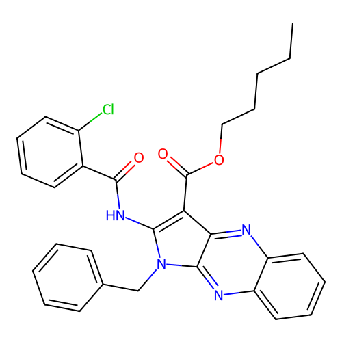 pentyl 1-benzyl-2-(2-chlorobenzamido)-1H-pyrrolo[2,3-b]quinoxaline-3-carboxylate structure