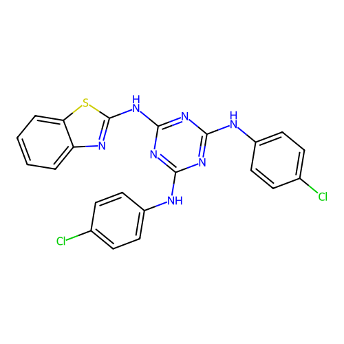 N~2~-(1,3-benzothiazol-2-yl)-N~4~,N~6~-bis(4-chlorophenyl)-1,3,5-triazine-2,4,6-triamine structure