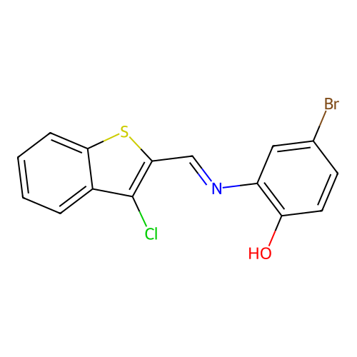 4-bromo-2-{[(E)-(3-chloro-1-benzothiophen-2-yl)methylidene]amino}phenol structure