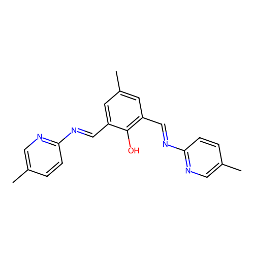 4-Methyl-2,6-bis(((5-methylpyridin-2-yl)imino)methyl)phenol structure