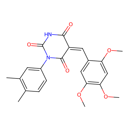 (5Z)-1-(3,4-dimethylphenyl)-5-(2,4,5-trimethoxybenzylidene)pyrimidine-2,4,6(1H,3H,5H)-trione structure