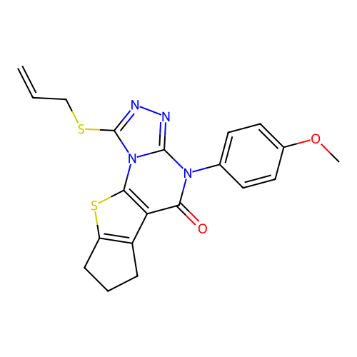 1-(allylthio)-4-(4-methoxyphenyl)-7,8-dihydro-4H-cyclopenta[4,5]thieno[3,2-e][1,2,4]triazolo[4,3-a]pyrimidin-5(6H)-one structure