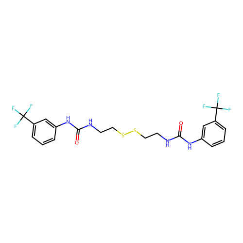 1,1'-(Disulfanediylbis(ethane-2,1-diyl))bis(3-(3-(trifluoromethyl)phenyl)urea) structure