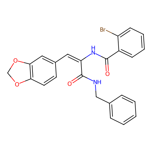 N-{2-(1,3-benzodioxol-5-yl)-1-[(benzylamino)carbonyl]vinyl}-2-bromobenzamide structure
