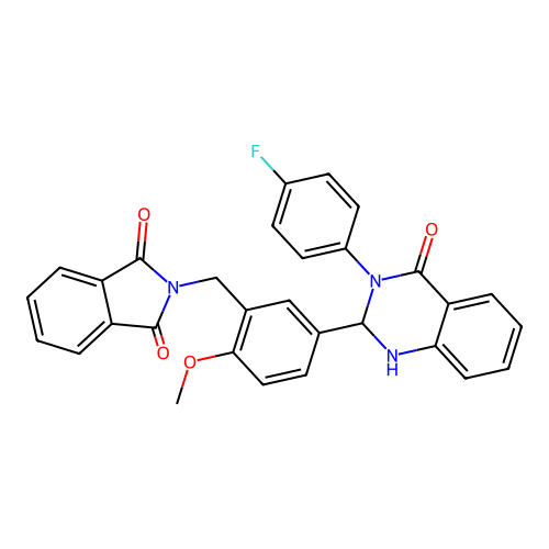 2-(5-(3-(4-fluorophenyl)-4-oxo-1,2,3,4-tetrahydroquinazolin-2-yl)-2-methoxybenzyl)isoindoline-1,3-dione structure