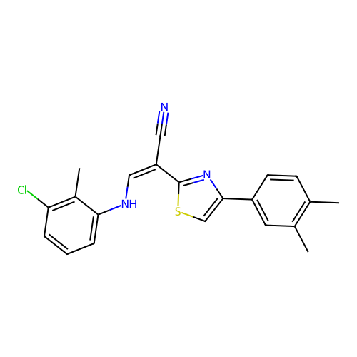 (2Z)-3-[(3-chloro-2-methylphenyl)amino]-2-[4-(3,4-dimethylphenyl)-1,3-thiazol-2-yl]prop-2-enenitrile structure