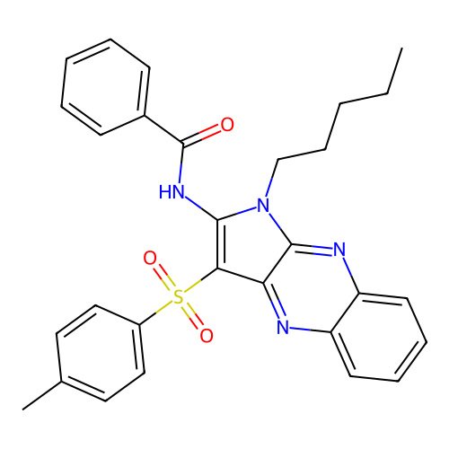 N-(1-pentyl-3-tosyl-1H-pyrrolo[2,3-b]quinoxalin-2-yl)benzamide structure