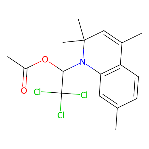 2,2,2-trichloro-1-(2,2,4,7-tetramethylquinolin-1(2H)-yl)ethyl acetate structure