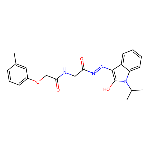 (Z)-N-(2-(2-(1-isopropyl-2-oxoindolin-3-ylidene)hydrazinyl)-2-oxoethyl)-2-(m-tolyloxy)acetamide structure