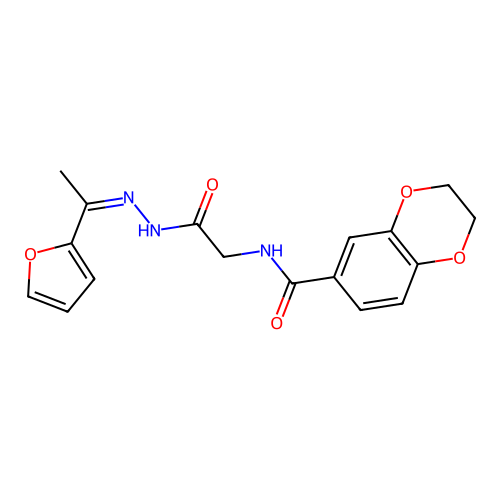 N-(2-(2-(1-(furan-2-yl)ethylidene)hydrazinyl)-2-oxoethyl)-2,3-dihydrobenzo[b][1,4]dioxine-6-carboxamide structure