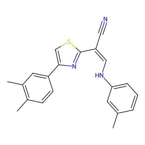 (Z)-2-(4-(3,4-dimethylphenyl)thiazol-2-yl)-3-(m-tolylamino)acrylonitrile structure