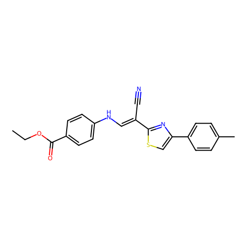 (E)-ethyl 4-((2-cyano-2-(4-(p-tolyl)thiazol-2-yl)vinyl)amino)benzoate structure