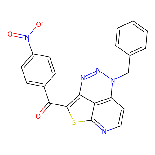 (5-benzyl-5H-1-thia-3,4,5,8-tetraazaacenaphthylen-2-yl)(4-nitrophenyl)methanone structure